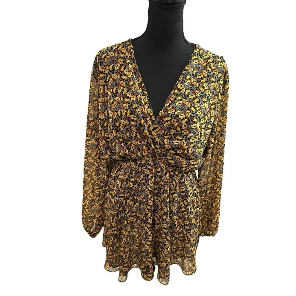 Zara Floral Print Long Sleeve Mini Dress Medium